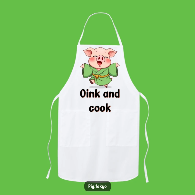 Funny Giggling Pig Green Robe Apron - Cook Up Laughs in the Kitchen