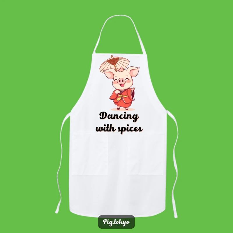 Funny Smiling Pig Dance Apron: Chef Red Kimono Swine, Festive Kitchen Gift