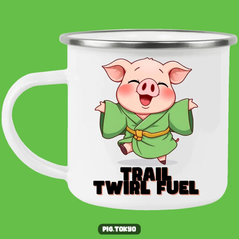 Funny Giggling Pig Green Robe Camping Mug - Rugged Humor for Outdoor Adventures