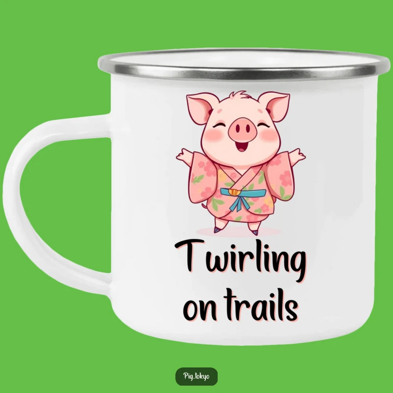 Funny Pig Floral Kimono Camping Mug: Happy Twirl Adventure, Great Outdoor Gift!