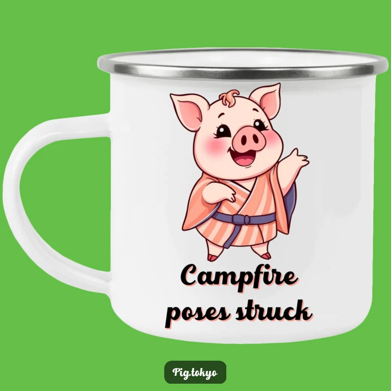 Funny Pig Striped Kimono Camping Mug: Funny Pose Adventure, Great Outdoor Gift!