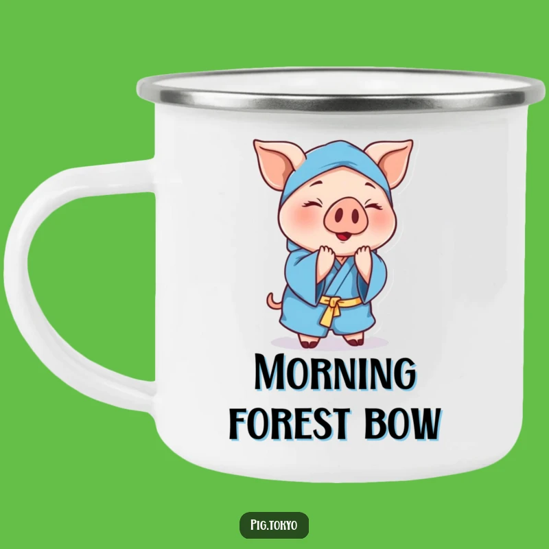 Funny Cheerful Pig Camping Mug: Outdoor Swine Bow, Polite Adventure Gift