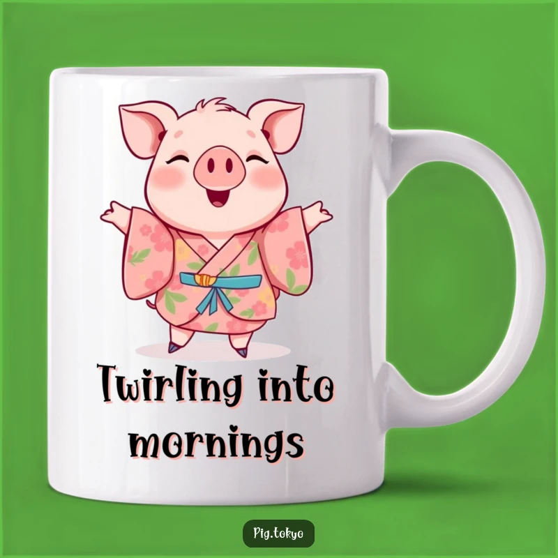 Funny Pig Floral Kimono Mug: Happy Twirl Design, Perfect Gift for Joyful People!