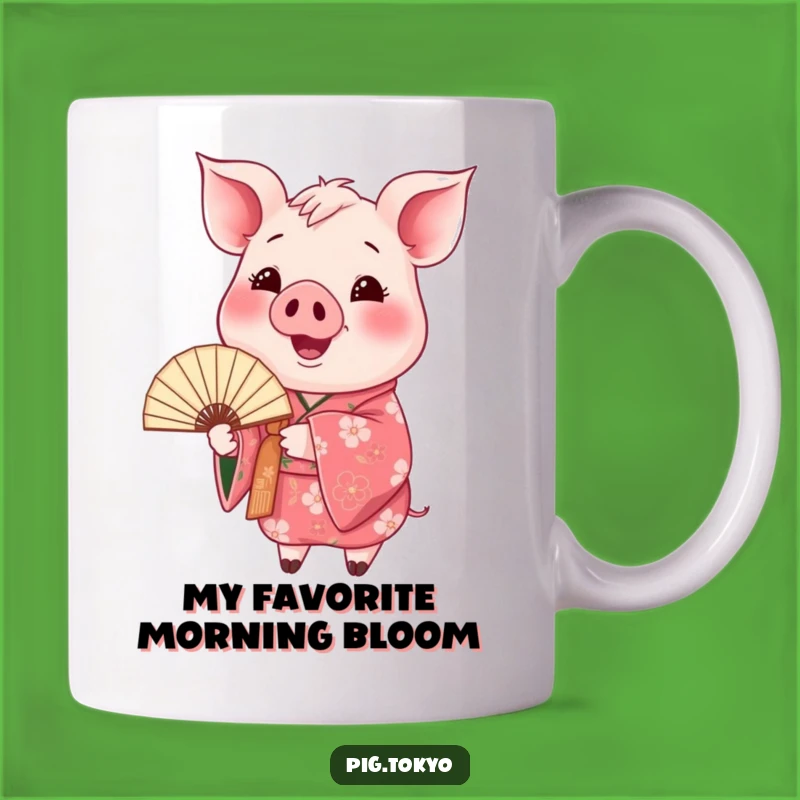 Funny Happy Pig Fan Mug: Floral Kimono Swine, Joyful Gift Mug