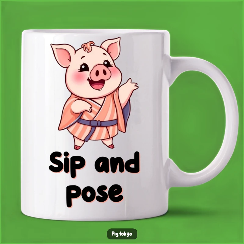 Funny Pig Striped Kimono Mug: Hilarious Pose Design, Perfect Gift for Comedians!