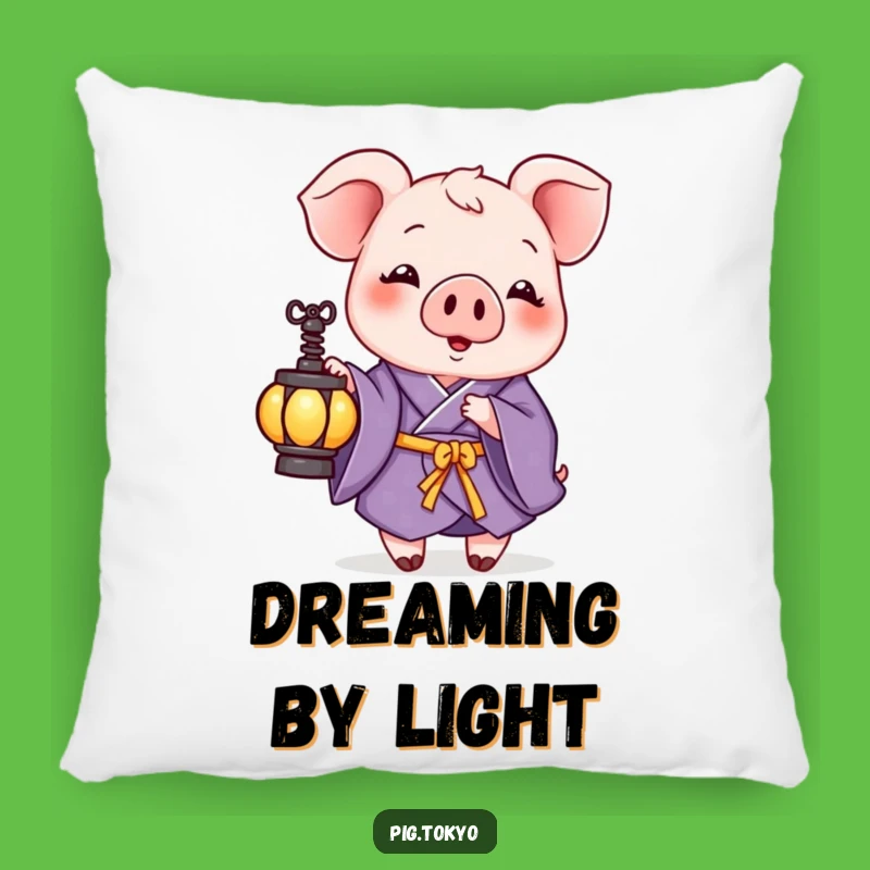 Funny Pig Purple Kimono Pillow - Comfy & Whimsical Accent with Lantern Glow