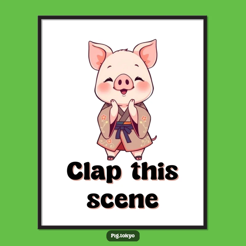 Funny Clapping Piglet Kimono Digital Print: Instant Celebration for Your Walls!