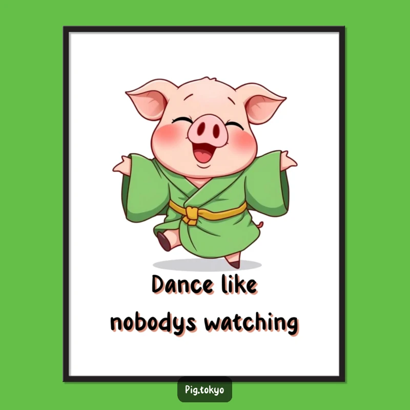 Funny Giggling Pig Green Robe Digital Print - Instant Joyful Wall Art Download