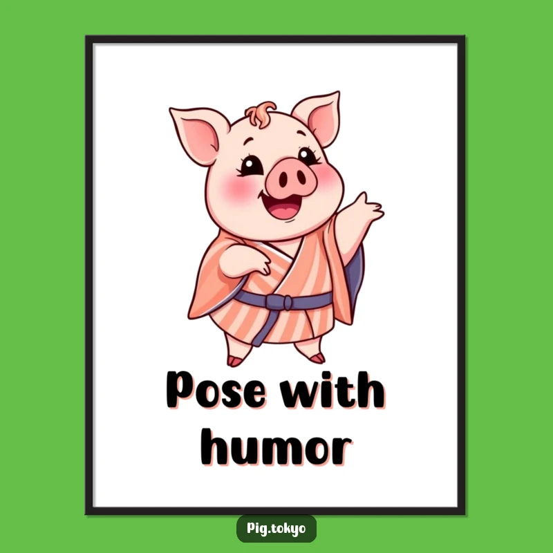 Funny Pig Striped Kimono Digital Art: Instant Funny Pose, Perfect Printable Gift!