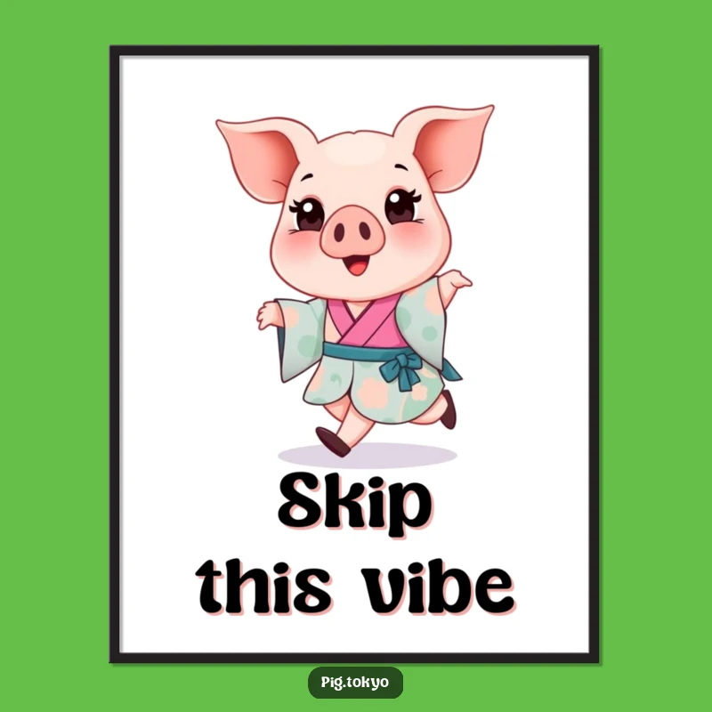Funny Piglet Kimono Skip Digital Print: Instant Joy for Your Walls!