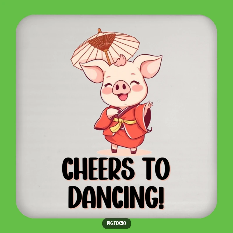 Funny Smiling Pig Dance Coaster Set: Red Kimono Swine Protection, Gift