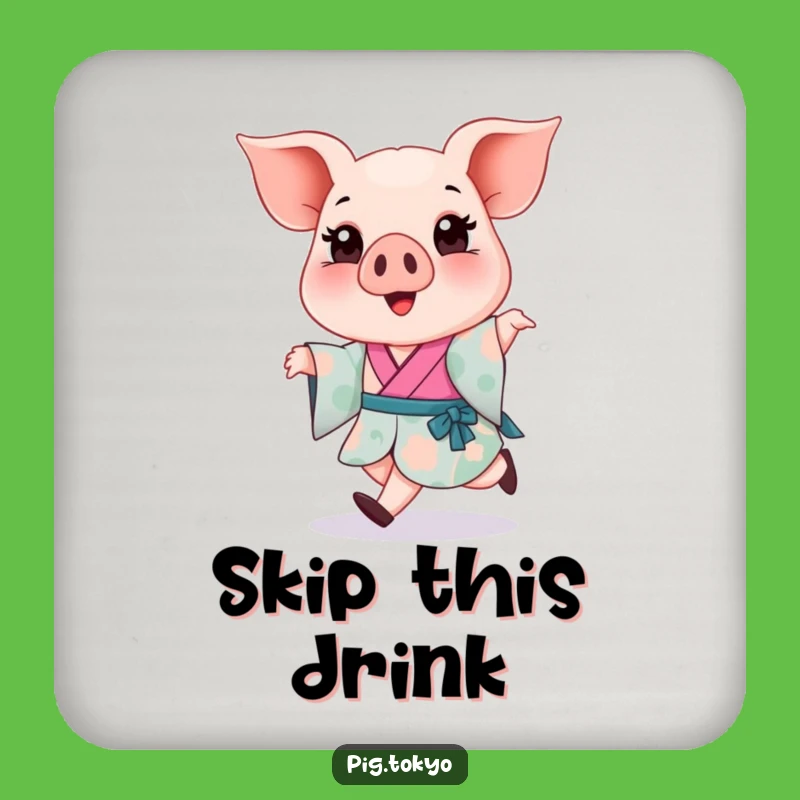 Funny Piglet Kimono Skip Coaster: Protect Surfaces with Humor!