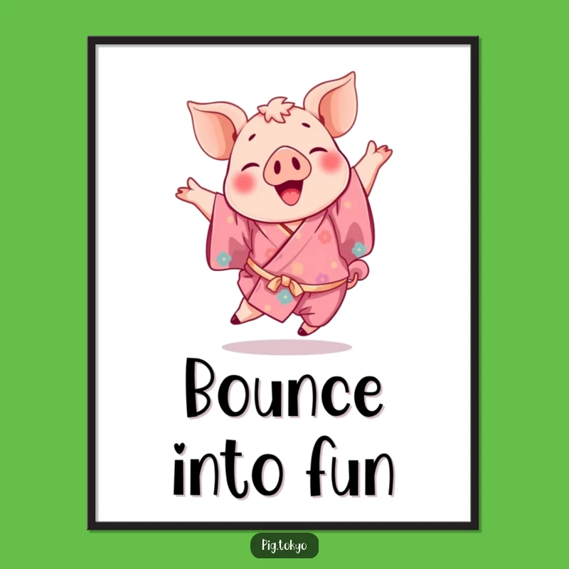 Funny Pig Kimono Poster: Joyful Leap Art, Hilarious Wall Decor Gift!