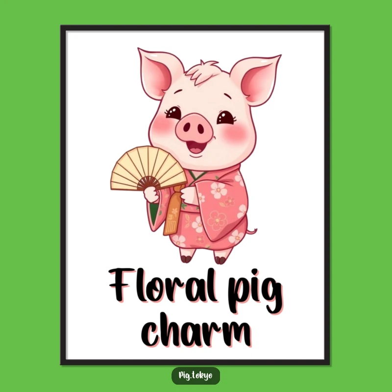 Funny Happy Pig Kimono Poster: Floral Art Swine, Elegant Decor Gift