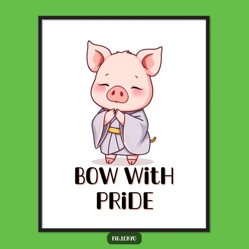 Funny Pig Kimono Poster: Graceful Bow Art, Hilarious Sophisticated Gift!