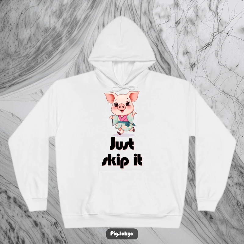 Funny Piglet Kimono Hoodie: A happy piglet in a colorful kimono takes a light skip, offering warmth and a funny vibe.