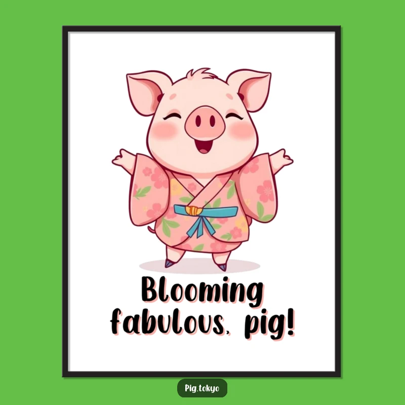 Free Printable Cheerful Pig Kimono Wall Art - Happy Twirl Dancer Downloadable Decor
