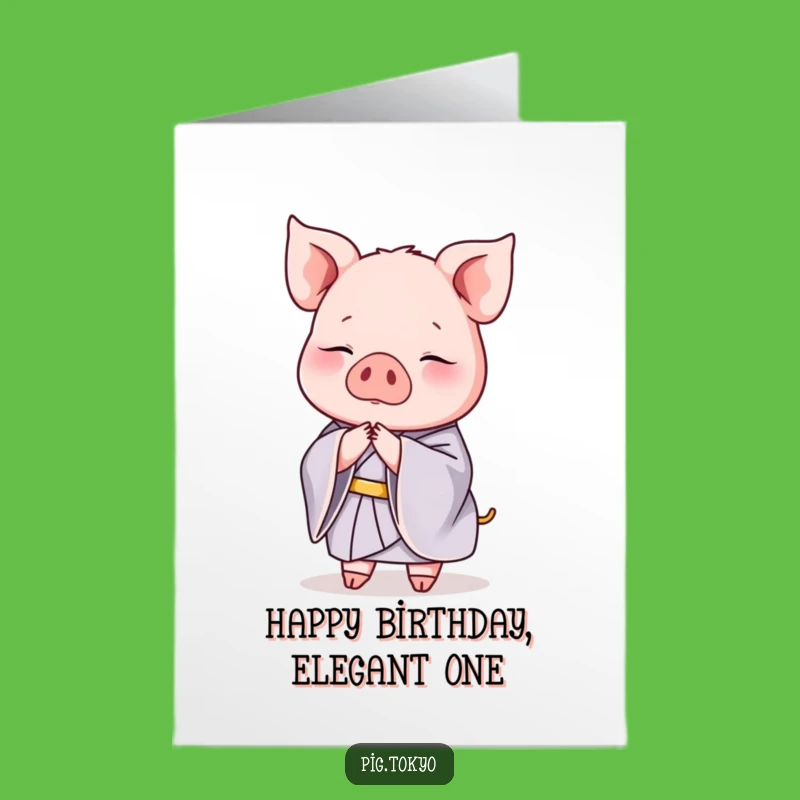 Free Printable Graceful Pig Birthday Card - Elegant Kimono Bow Downloadable Gift