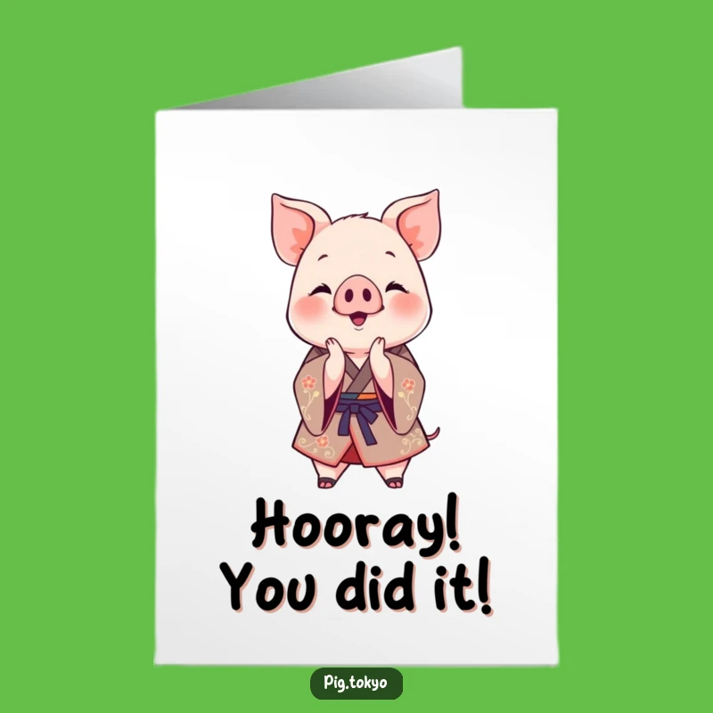 Free Printable Piglet Congrats Card: Funny Kimono Clapping Download
