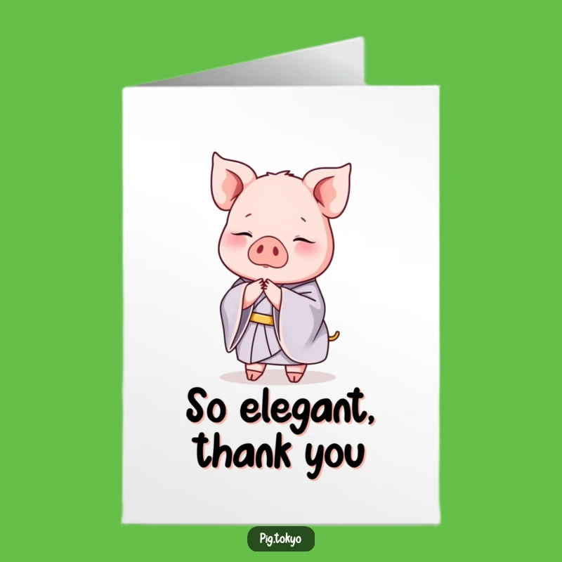 Free Printable Graceful Pig Thank You Card - Elegant Kimono Bow Downloadable Gratitude
