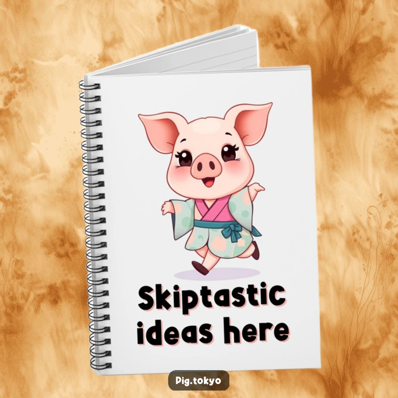 Funny Piglet Kimono Notebook: A happy piglet in a colorful kimono takes a light skip, perfect for jotting down funny thoughts.