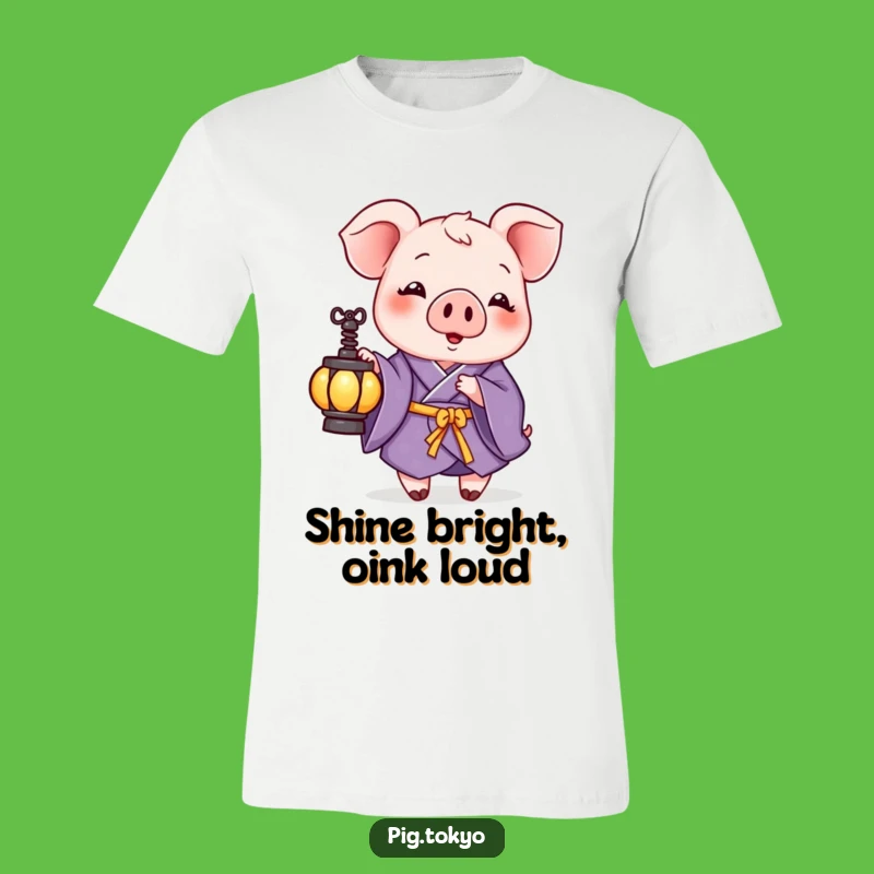 Funny Pig Purple Kimono T-Shirt - Comedic Style with a Lantern's Glow