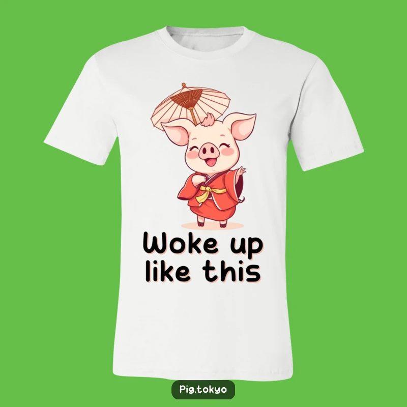 Funny Smiling Pig Dance T-Shirt: Red Kimono Swine, Fun Tee Gift