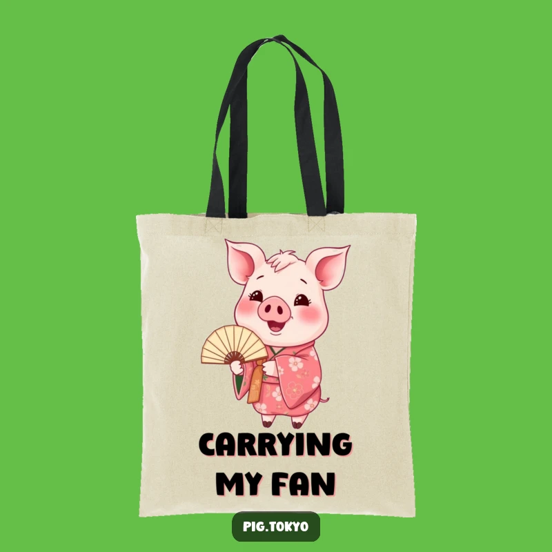 Funny Happy Pig Kimono Tote Bag: Floral Fan Bag, Carry Your Charm Gift
