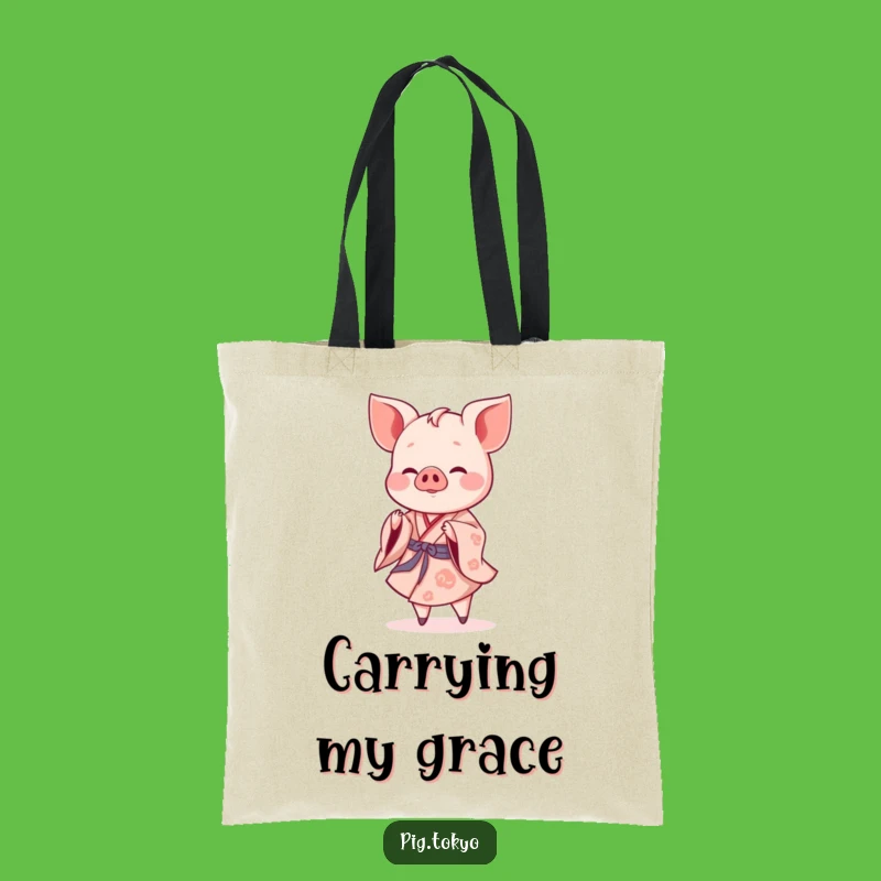 Funny Piglet Twirling Tote Bag: Kimono Grace, Carry Your Joy