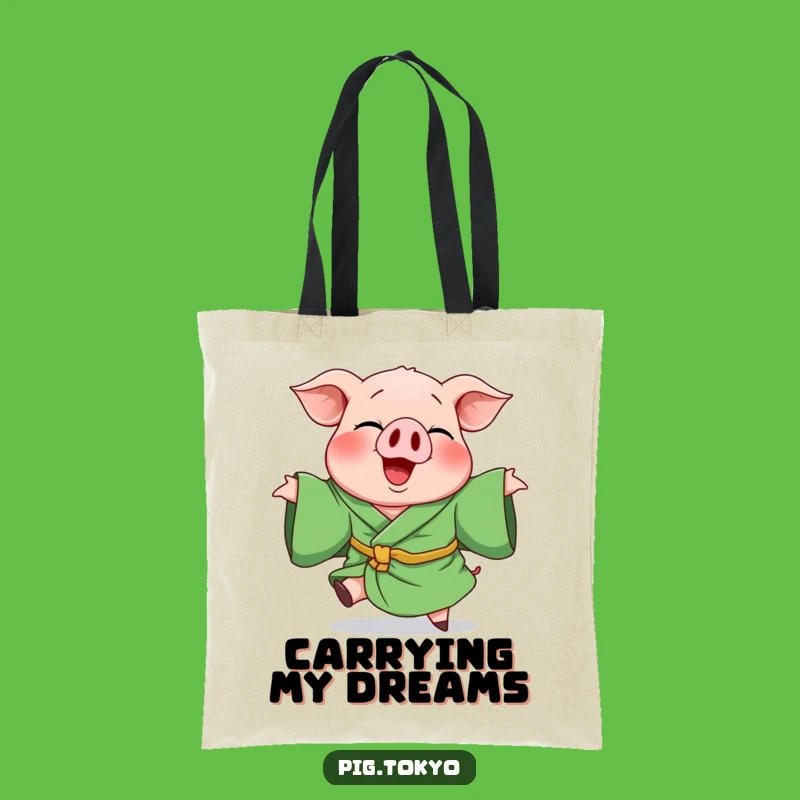 Funny Giggling Pig Green Robe Tote Bag - Carry Your Laughs in Style