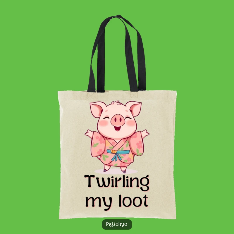 Funny Pig Floral Kimono Tote Bag: Carry Happy Twirls, Perfect Market Gift!